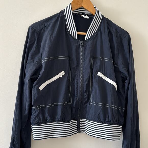 Daily Practice by Anthropologie Racing Stripes Bomber Jacket Navy Blue Size M - Picture 5 of 9